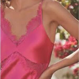 Pink Satin Wide Leg Jumpsuit – Lace Trim